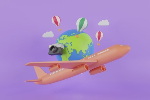 3D Airplane Flying Over the Globe Icon: A Versatile Design for Modern Visual Communication