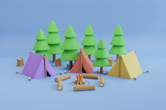 3D Camping Surrounded by Pine Trees: A Versatile Visual Design for Creative Projects