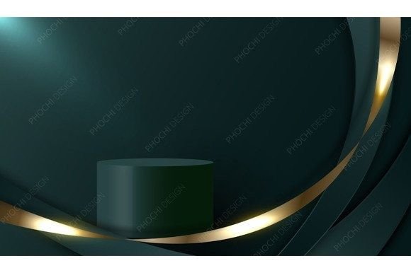 3D Luxury Green Podium Gold Ribbon Line: A Modern Design for Impactful Presentations and Branding