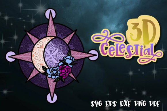 3D Moon and Sun with Flowers Design SVG for Creative Projects