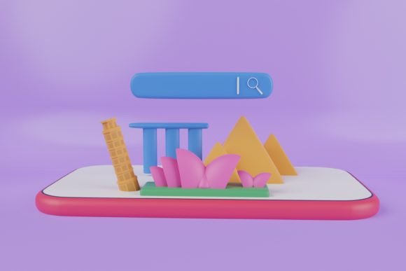 3D Render of Looking for Vacation Spots: A Versatile Design Asset for Modern Marketing and Web Projects