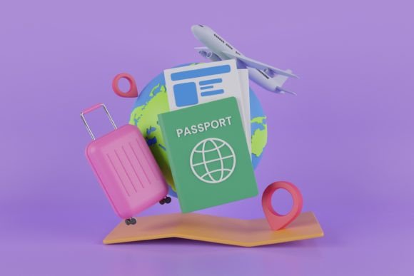 3D Rendering Globe Pin Map and Suitcase: A Visual Tool for Global Representation