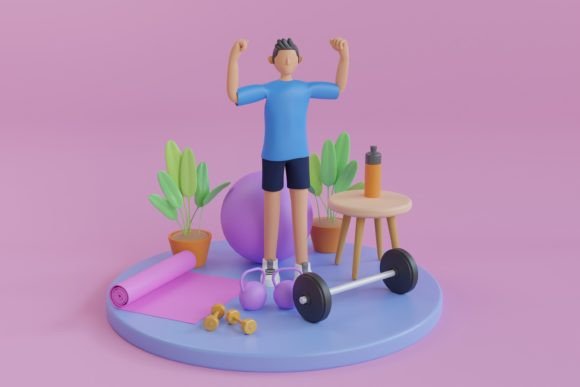 3D Young Man with Fitness Equipment: A Dynamic Design for Modern Use