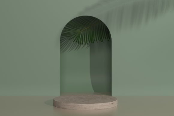 Podium with Tropical Leaves: A Modern Twist for Product Presentation and Studio Design